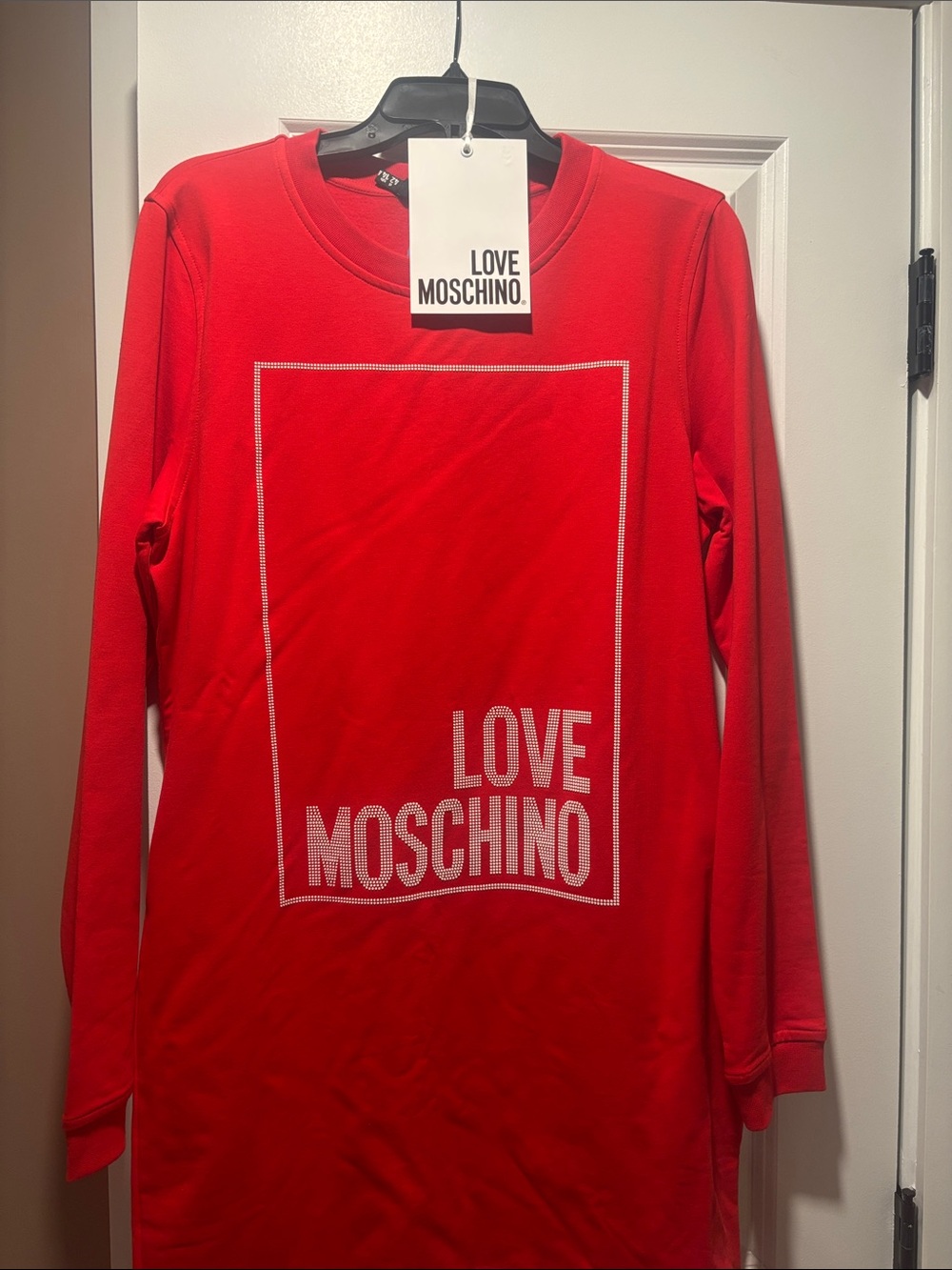 Love Moschino Red Long Sleeve Logo Sweatshirt Dress